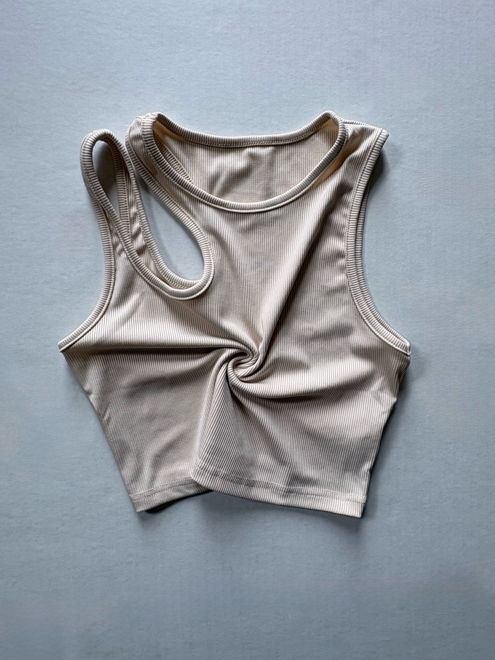 SHEIN Cream Ribbed Cropped Tank Top Medium Asymmetrical Straps